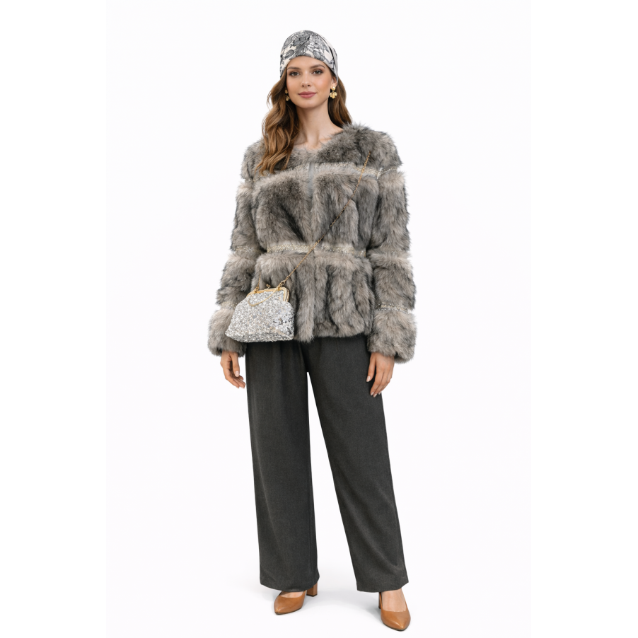 Blouson fausse fourrure strass