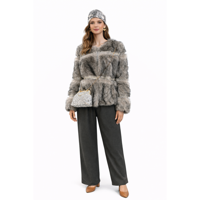 Blouson fausse fourrure strass