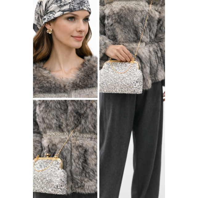 Blouson fausse fourrure strass 2